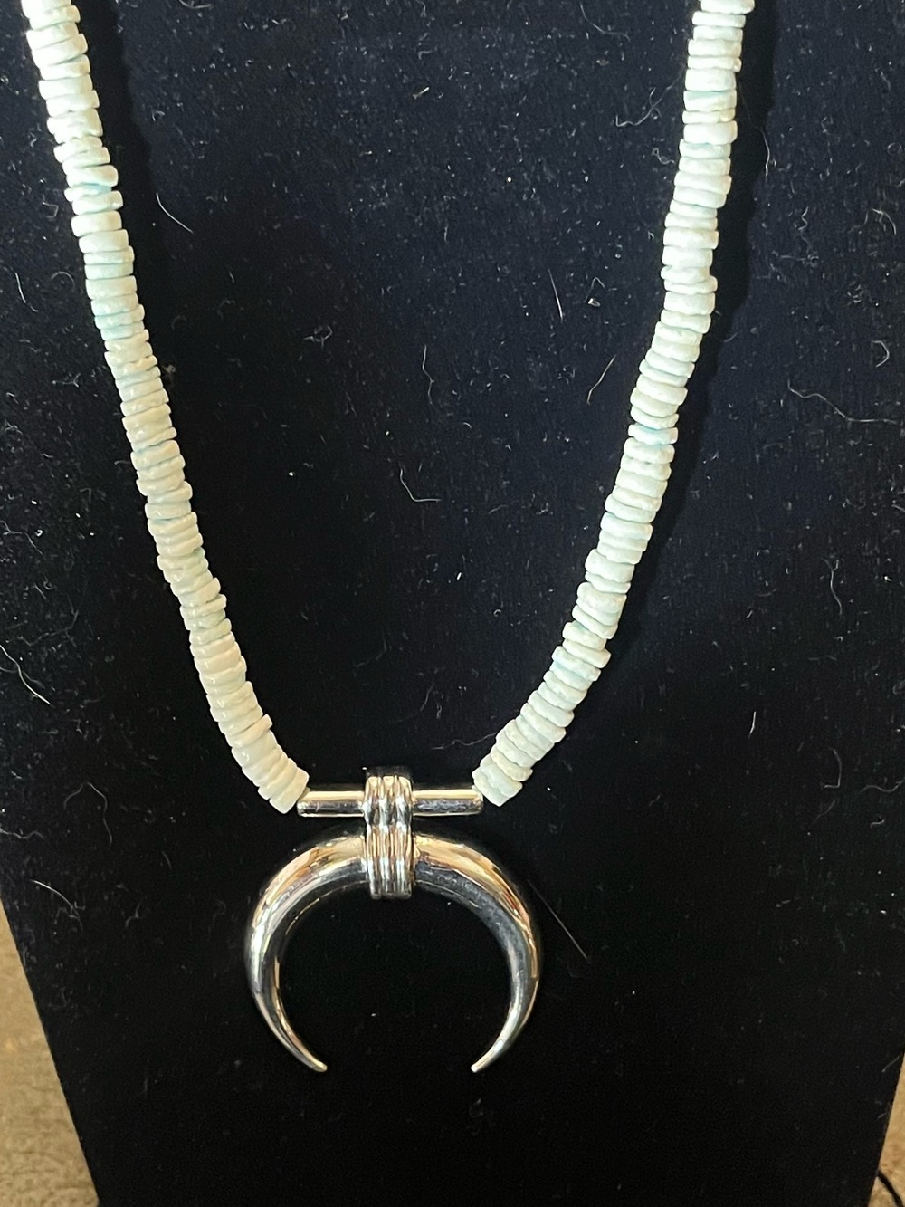 Park Lane Silver Crescent Pendant Necklace with Pale Turquoise Bead Strand